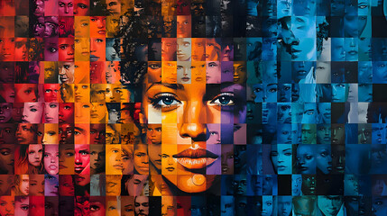 A vibrant collage of diverse faces showcasing human expression and identity.