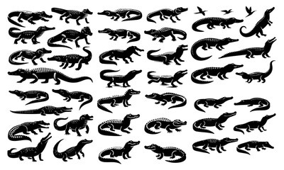 vector set of crocodiles with a simple silhouette style. white background