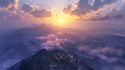 Fototapeta premium Lovely sunrise view of untamed wilderness high in the mountains