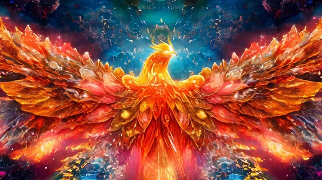 Magic firebird, phoenix in flight