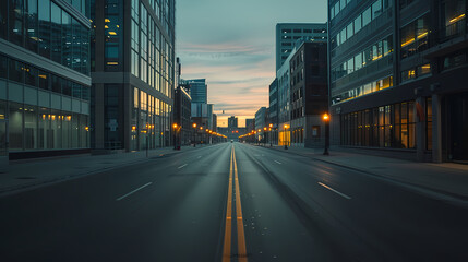 Empty Modern City Street at Dusk for Commercial Background