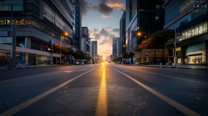 Empty Modern City Street at Dusk for Commercial Background