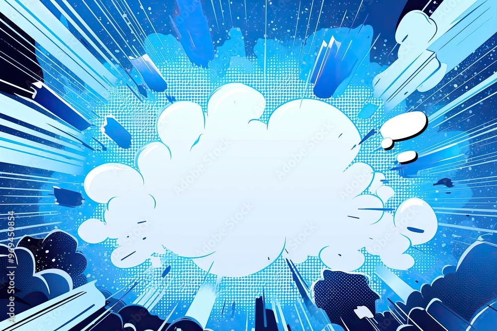 Poster a dynamic comic-style explosion with a blank central area for text or graphics.