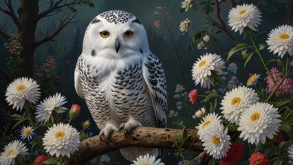A painting of snowy owl