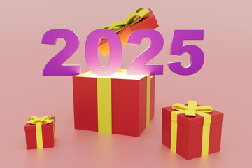 2025 concept The boxes are arranged in a way that they look like they are opening, 3d render