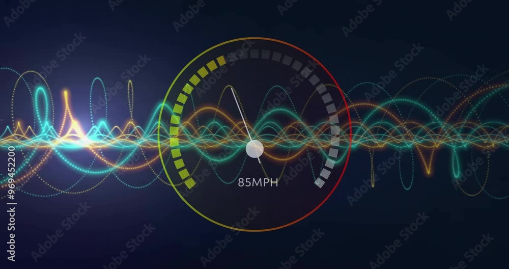 Aufkleber animation of internet speedometer data processing over networks of connections