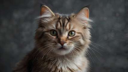 Fototapeta premium Beautiful tabby kitten with bright green eyes, a fluffy white fur, and playful whiskers, posing for a portrait