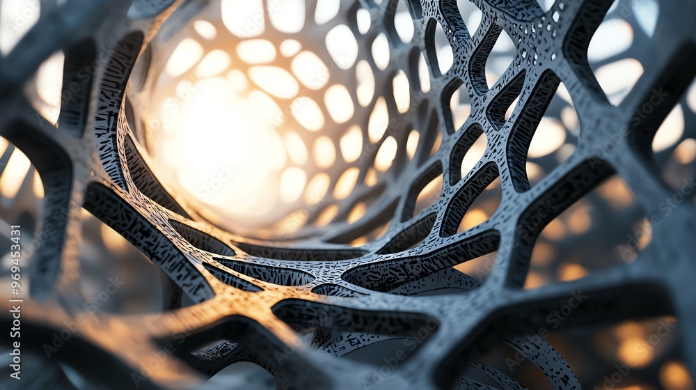 Aufkleber abstract structure with intricate patterns, showcasing light shining through a network of interconne