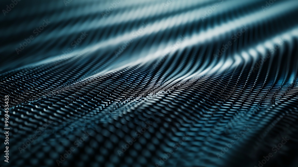 Poster abstract close-up of wavy textures with a metallic sheen, creating a sense of depth and movement on 