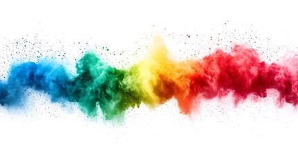 Explosion of Vibrant Powders - Colorful Clouds of Red, Green, Blue, and Yellow Against White Background