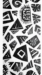 Monochrome tribal pattern with bold shapes and sharp contrasts