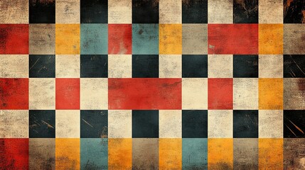 Fototapeta premium Retro checkered pattern with bold colors and sharp edges 