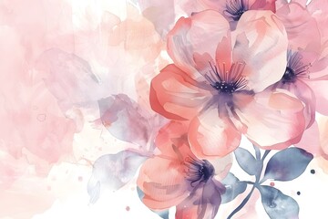 Obraz premium A gentle watercolor painting depicting delicate pink and peach flowers, with soft, blurred edges and subtle splashes of color. The artwork evokes a sense of calm and serenity.