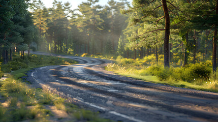 Obraz premium Road scene in forest in summer season