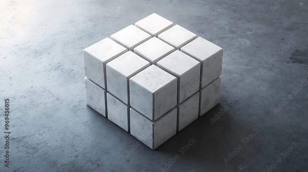Aufkleber virtual cube matrix - minimalistic 3d render logo design on grey background