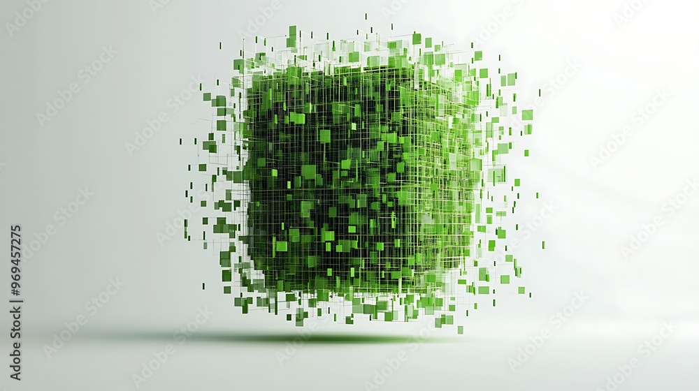 Aufkleber futuristic green pixel holographic display logo design on light grey background with symmetrical com