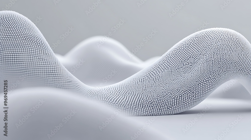Aufkleber Minimalistic 3D Abstract Wave Logo Design with White Pixels on Soft Grey Background - Symmetrical Composition