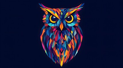 Custom vertical slats with your photo A colorful abstract owl in 2D flat style, with stylized features, bold geometric lines, and vibrant feathers glowing in the night