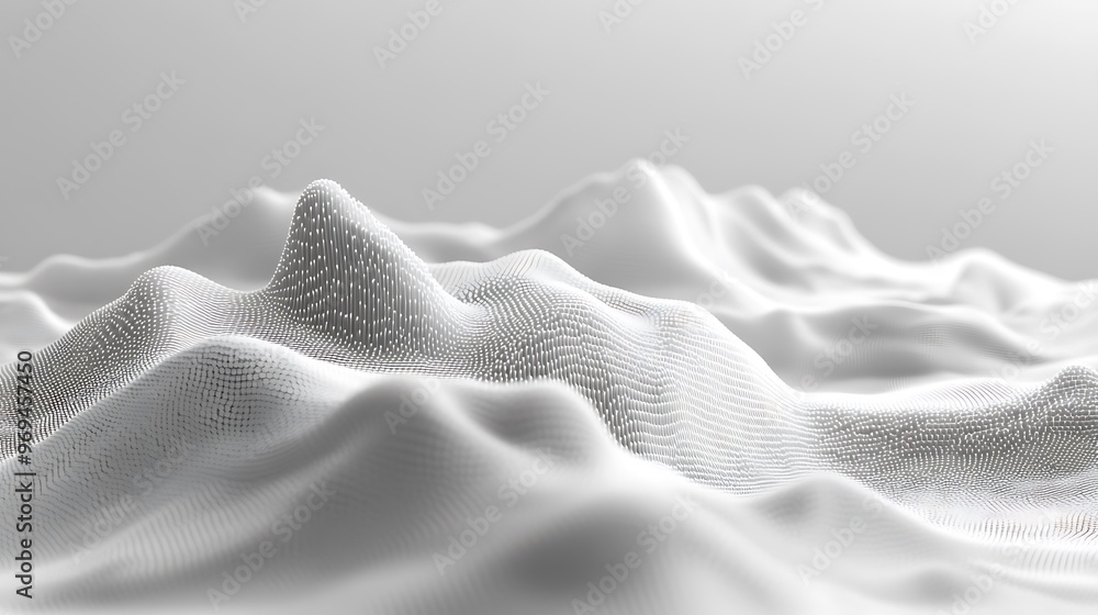 Poster abstract white pixel wave logo design on soft grey background with symmetrical composition in minima