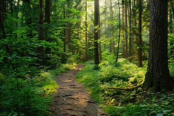 Obraz premium Green forest vegetation woodland outdoors.