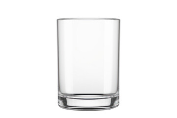 Close-up of water pouring into a transparent glass with droplets splashing around isolated on white background