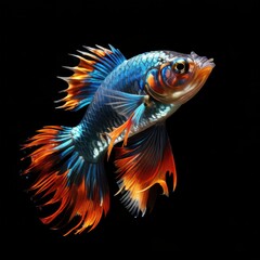 Fototapeta premium A vibrant, colorful fish with flowing fins against a black background.