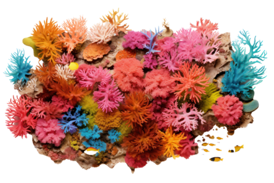 An aerial view of a vibrant coral reef teeming with marine life showcasing the rich biodiversity of Earth isolated on white background