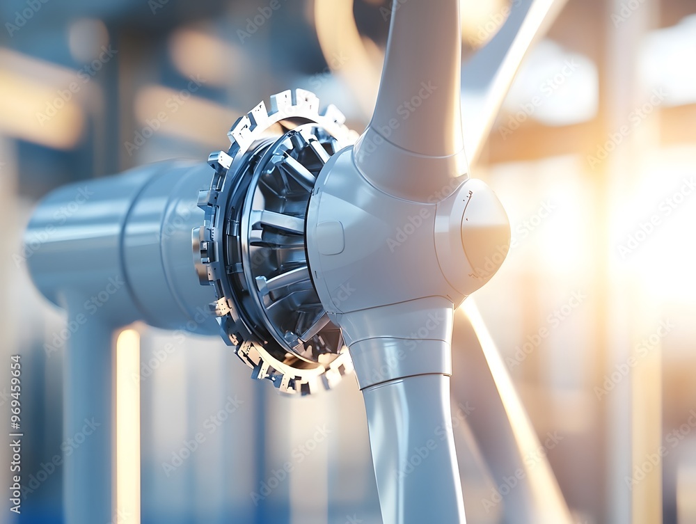 Poster close-up of a turbine mechanism showcasing intricate engineering and design for renewable energy gen