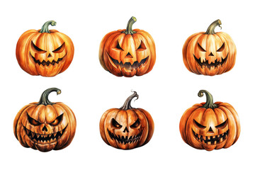 Jack o Lantern Collection Bundle Set Isolated on a Transparent Background