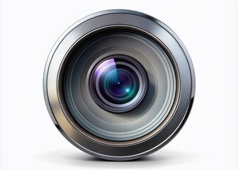 A sleek, silver, 3D camera lens forms the center of a modern, lowercase, sans-serif font word logo, conveying