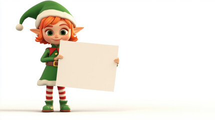 Christmas Elf Holding Sign.