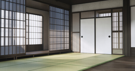 Standard Empty room japan and tatami mat floor. 3D rendering