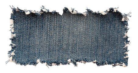 Piece of torn denim on a white background. Denim texture