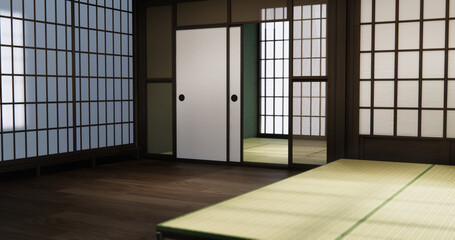 Standard Empty room japan and tatami mat floor. 3D rendering