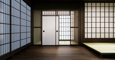 Standard Empty room japan and tatami mat floor. 3D rendering