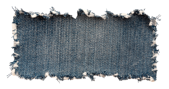 Piece of torn denim on a white background. Denim texture