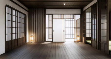 Standard Empty room japan wood interior design. 3D rendering