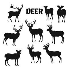 Deer Black and white silhouette vector