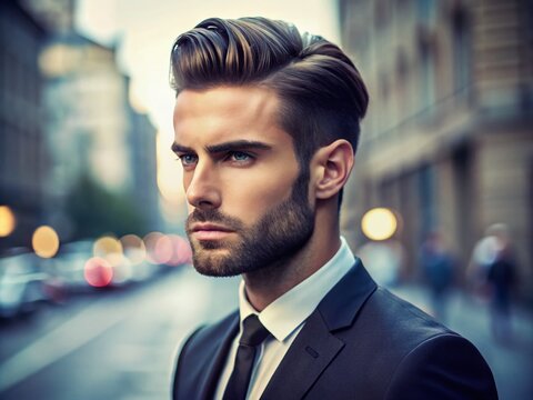 A stylishly groomed man showcases a sleek low fade haircut, with a smooth transition from short to longer
