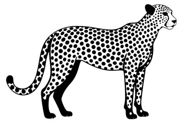 A black vector silhouette illustration depicts a wild leopard, a powerful predator from nature