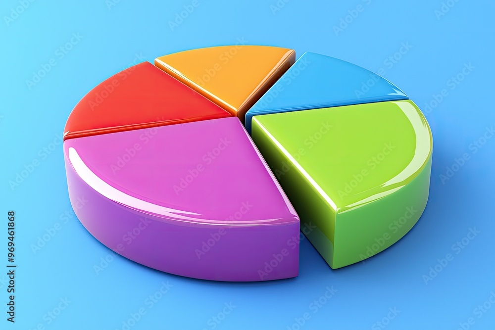 Aufkleber a colorful 3d pie chart against a blue background, ideal for visualizing data and statistics in busi