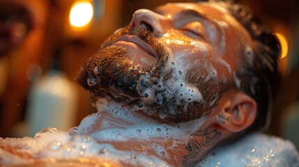 Businessperson receiving a grooming session at a high-end barber or salon, focusing on creating a polished and professional appearance