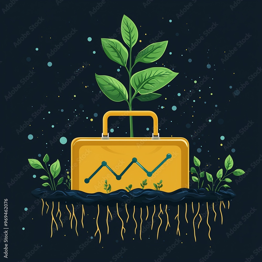 Canvas Prints vector design of a plant growing out of a briefcase with roots extending to form a positive trend li