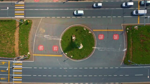 Aerial view a street intersection with a.