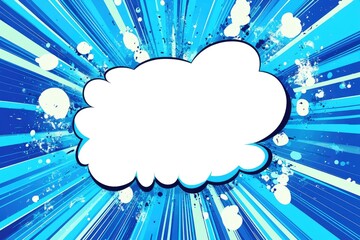 A vibrant comic-style speech bubble on a blue burst background for creative expressions.