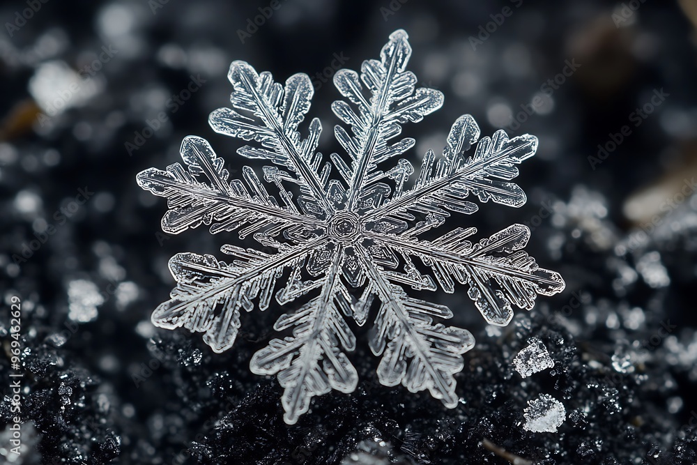 Sticker snowflake on the snow