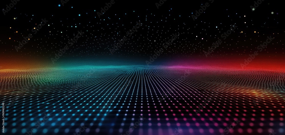 Aufkleber a vibrant digital landscape with glowing dots and colorful gradients, creating a futuristic and dyna