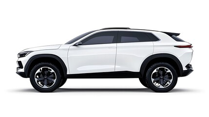 Obraz premium A sleek white modern SUV, its side profile standing out against white.