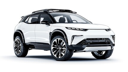 Naklejka premium A white modern SUV with a roof rack, isolated in a side view.
