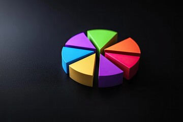 Fototapeta premium Colorful pie chart segments arranged on a dark surface, representing data visualization and analysis in a vibrant and engaging way.